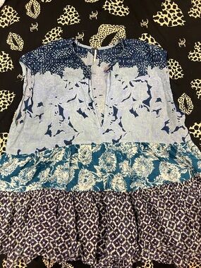 Free People Blue Mixed-Print Sleeveless Women's Top